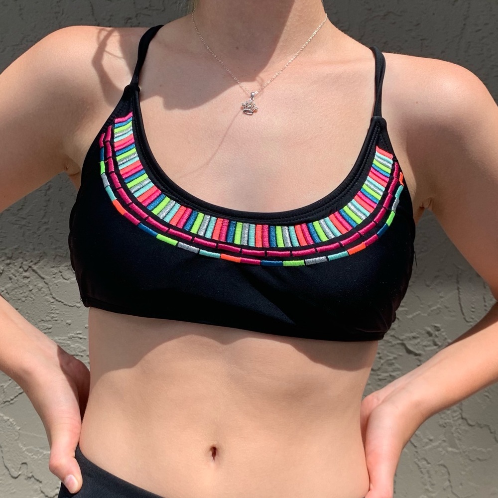 Xhilaration Black Colorful Swimsuit Top